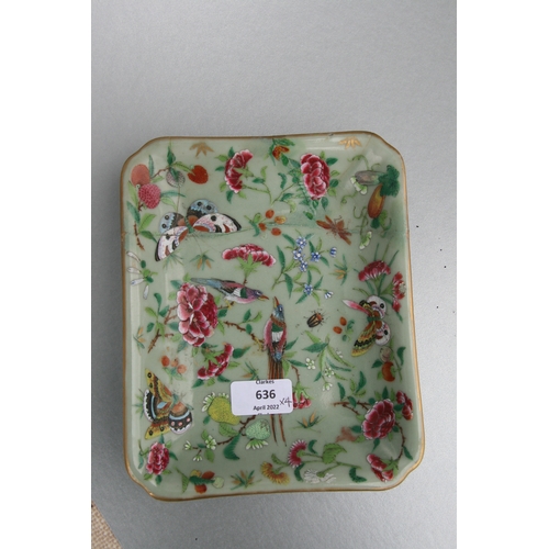 636 - Two Chinese Canton Export plates decorated with birds, flowers and insects; together with a similar ... 