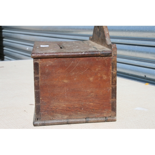 384 - A Victorian country house stained pine servants letters box, the front sign written and with sight w... 