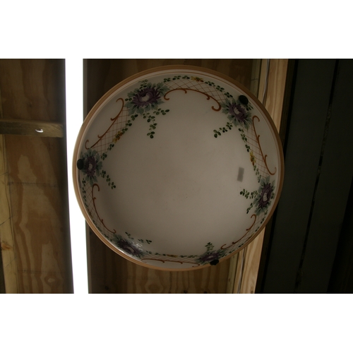 649 - An early 20th century opaline style glass ceiling light decorated with flowers, 36cms diameter.