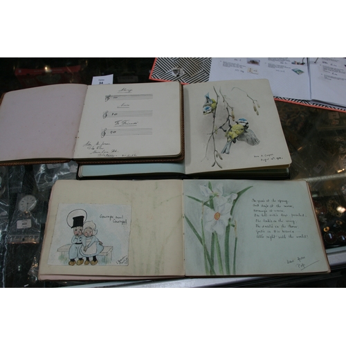 34 - Three early 20th century autograph albums containing poems and watercolours. (3)