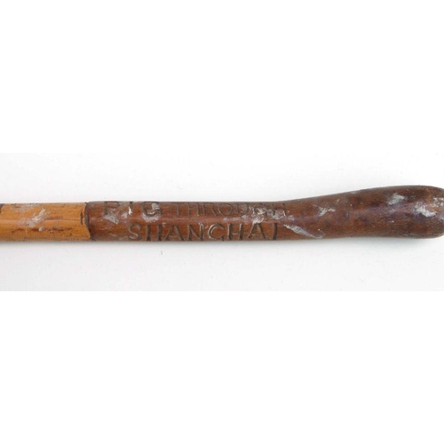 116 - A military bamboo walking stick, the handle carved 'This is the Stick Drove Pig Through Shanghai', 9... 