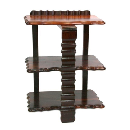 1236 - A continental walnut three-tier Whatnot with shaped rectangular tiers, 54cms wide.