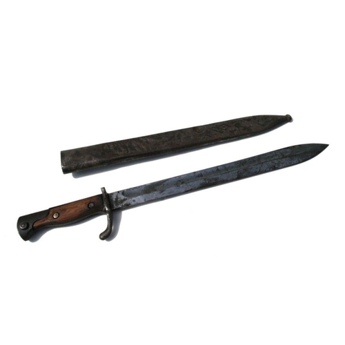 129 - A WWI Imperial German model 1898/05 Butcher Bayonet in its steel scabbard. Makers name to the ricass... 