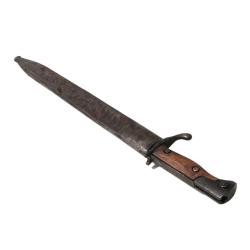 129 - A WWI Imperial German model 1898/05 Butcher Bayonet in its steel scabbard. Makers name to the ricass... 