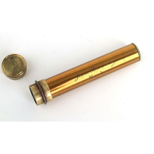 186 - A 19th century lacquered brass John Browning Spectroscope, in original cardboard tube box, 10cms lon... 