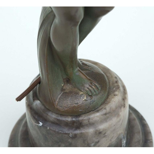 260 - An Art Deco bronzed spelter table lamp in the form of a naked girl carrying an urn, on a marble base... 