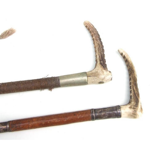 276 - An Edwardian silver mounted antler handled riding crop, Birmingham 1906; together with a Zair antler... 