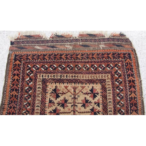 278 - A Persian Baluch tree prayer rug on a beige ground, 154 by 91cms; together with a small hand knotted... 