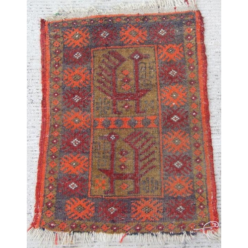 278 - A Persian Baluch tree prayer rug on a beige ground, 154 by 91cms; together with a small hand knotted... 