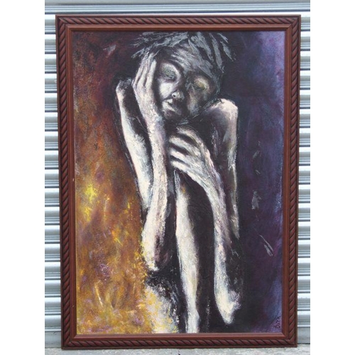 318 - Sarah Jack (modern British) - Surreal Nude Study - oil on board, signed lower right, National Portra... 