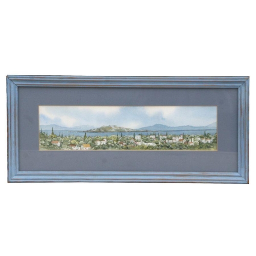 327 - R E Jones (20th century) - three panoramic landscape scenes, all signed lower right, watercolours, f... 