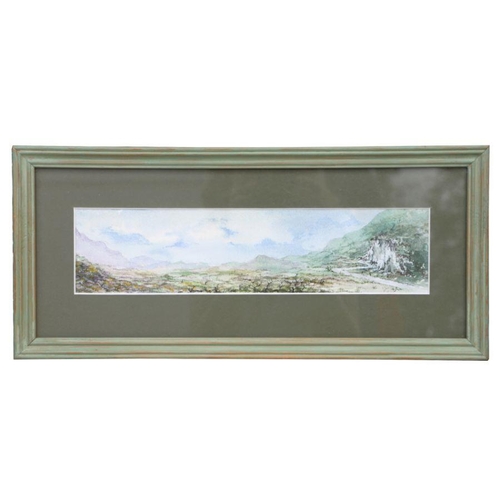 327 - R E Jones (20th century) - three panoramic landscape scenes, all signed lower right, watercolours, f... 