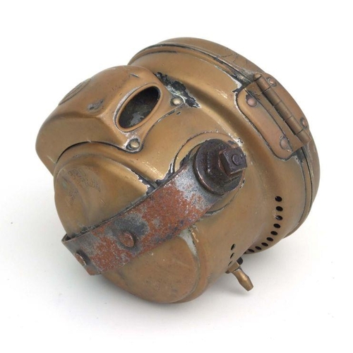 408 - A brass Lucas 'King of the Road' motorcycle carbide / acetylene headlamp, model no: 320, 14cms diame... 