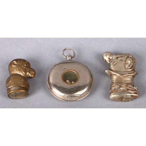 417 - Three antique novelty vesta cases, Ally Soper, 5.5cms high; a monkeys head, 4.5cms high and a hunter... 