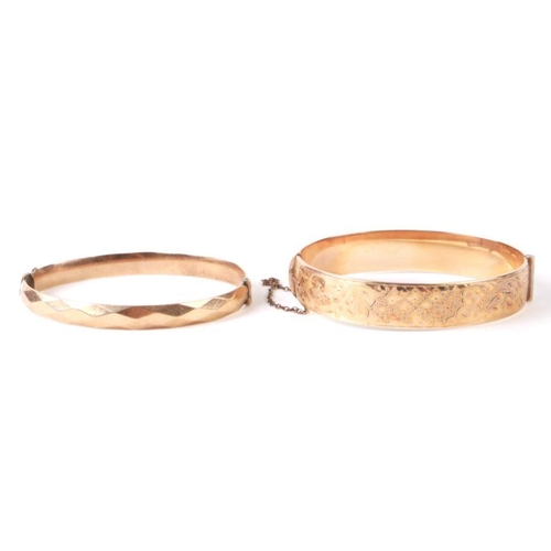 758 - Two 1/5th 9ct gold bronzed core bangles, 53g (2).