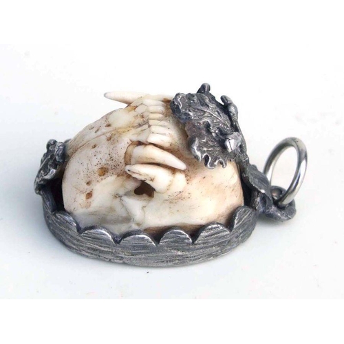 764 - A Charivari German huntsman pendant with a full set of pole cat teeth, 3.5cms long.