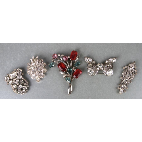 777 - A group of mid 20th century Eisenberg paste jewellery to include butterfly brooch, 8cms wide; floral... 