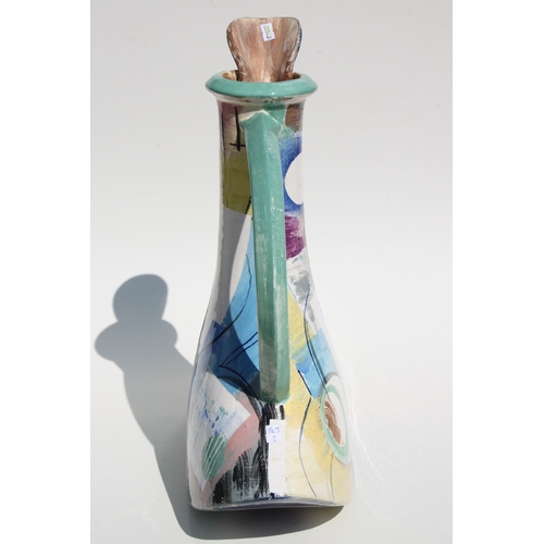 104 - A large Paul Jackson Studio pottery jug with multi-colour abstract design, signed & dated '15 to the... 