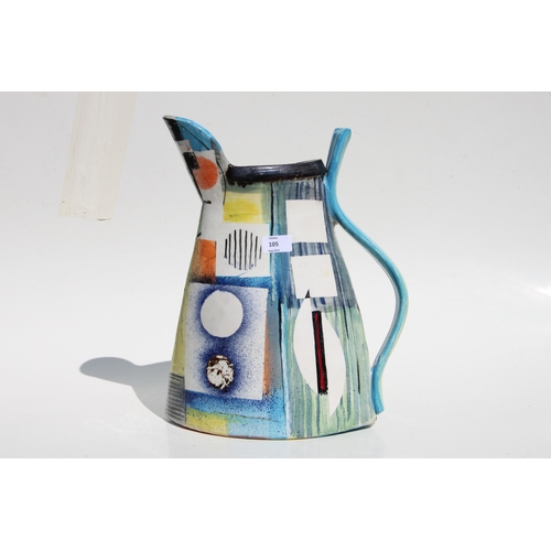 105 - A large Paul Jackson Studio pottery jug with multi-colour abstract design, signed and dated '16 to t... 