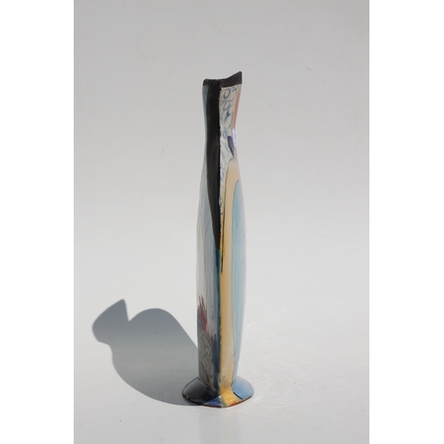 107 - A modern British Studio pottery vase with coloured abstract design, monogrammed, possibly for Robert... 