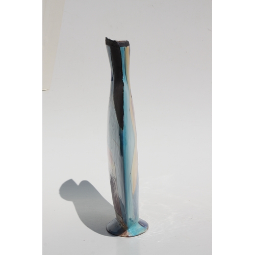 107 - A modern British Studio pottery vase with coloured abstract design, monogrammed, possibly for Robert... 