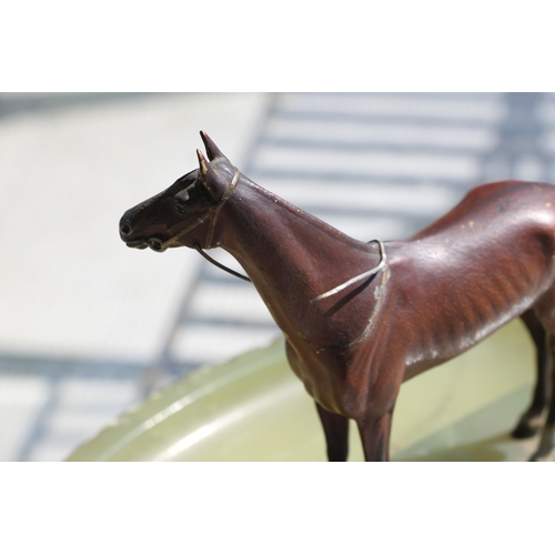 419 - A large Austrian cold painted bronze horse mounted on a green onyx ashtray base, makers mark to unde... 