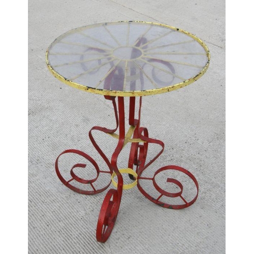 18 - Two French painted wrought iron bistro or garden tables, 71cms diameter and 52cms diameter (2).