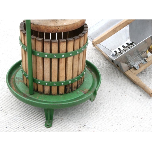 2 - A Vigo Ltd green painted apple press and masher.