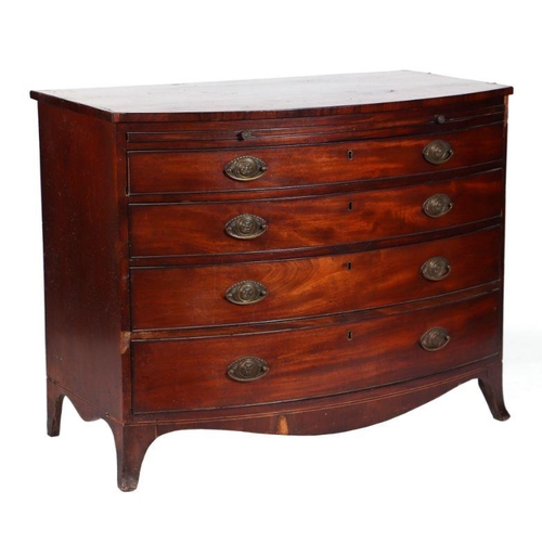 A 19th century bowfront chest with brushing slide above four graduated ...