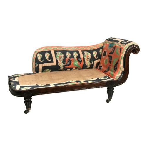 1009 - A William IV mahogany chaise longue (lacking cushioned seat), 180cms long.