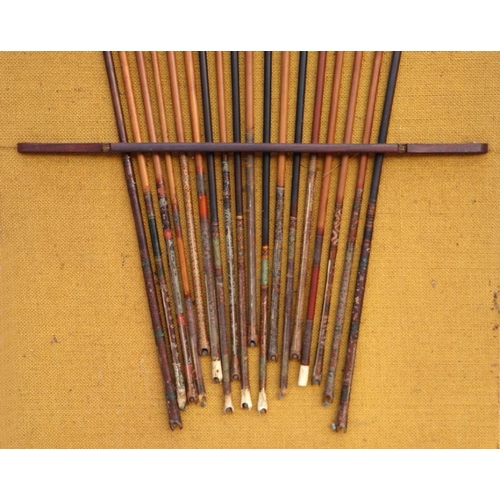 101 - A display of Indo-Persian Mughal steel headed arrows mounted on a board, each approx 82cms long.