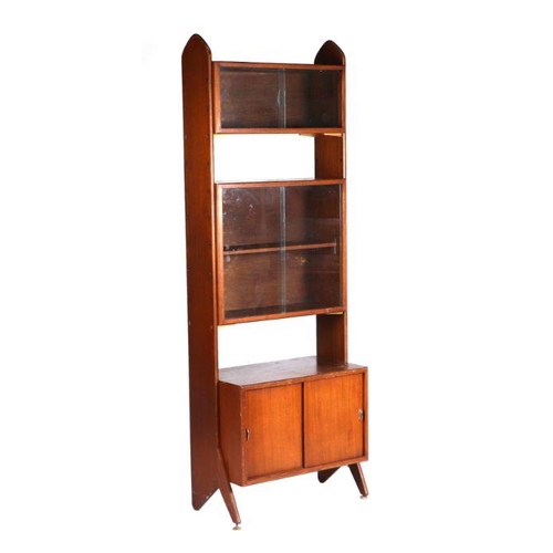 1018 - A Herbert E Gibbs mid century teak display cabinet with two glazed display cabinets above a twin-pan... 