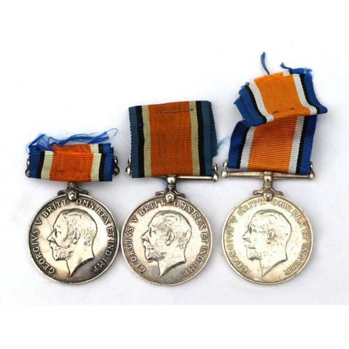 128 - Three silver British War Medals named to: 881387 DVR. W. CALVER. R.A., 141197 DVR. H. PEARSON. R.A. ... 