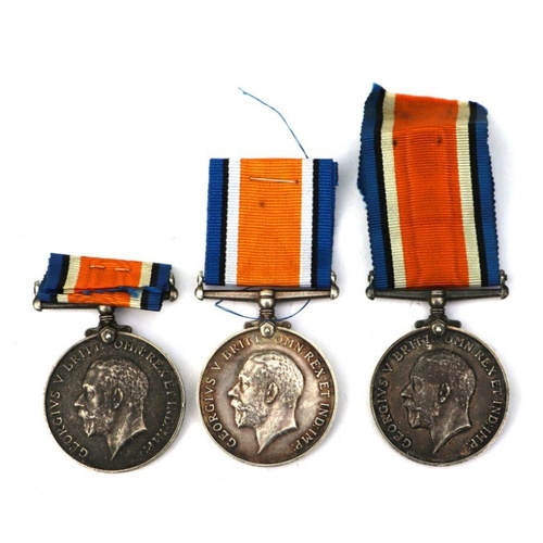 129 - Three silver British War Medals named to: T-364403 DVR. F.J. MORGAN. A.S.C., 224679 GNR. W. HOPE. R.... 