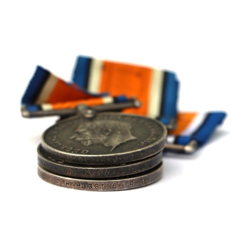 129 - Three silver British War Medals named to: T-364403 DVR. F.J. MORGAN. A.S.C., 224679 GNR. W. HOPE. R.... 