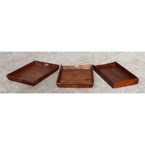 142 - Three WWI waxed pine rectangular trays, stamped '1917', each 63cms wide (3).