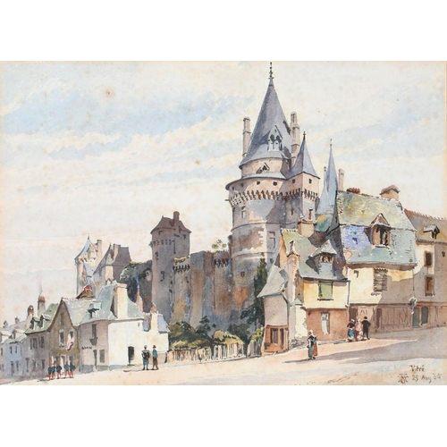 242 - Alfred Waterhouse RA (1830-1905) Street scene in Montreux; Soldiers in the street at Vitré; Market s... 