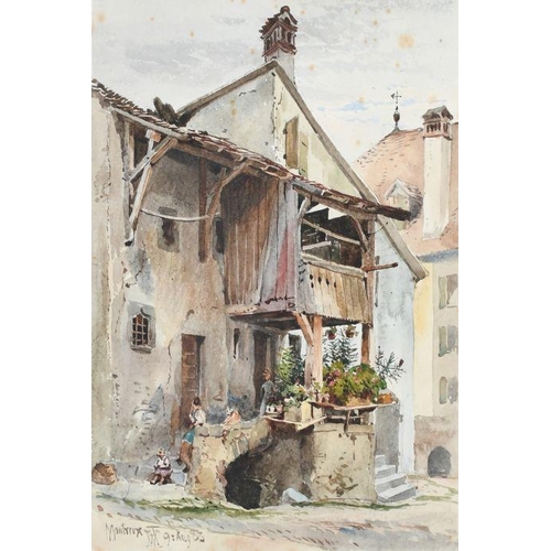 242 - Alfred Waterhouse RA (1830-1905) Street scene in Montreux; Soldiers in the street at Vitré; Market s... 