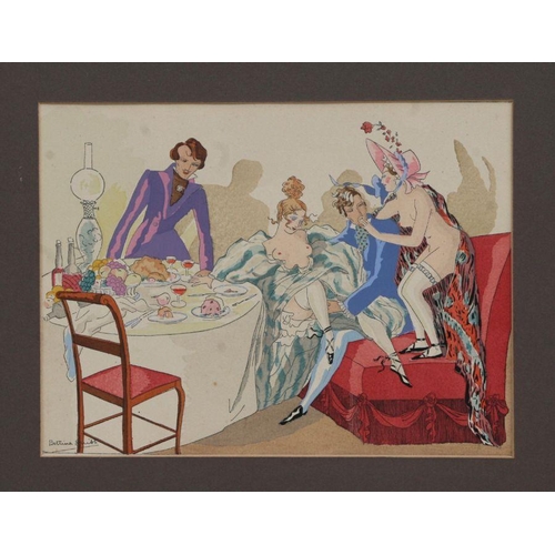 289 - Bettina Smith (20th century British) - An Erotic Boudoir Scene - gouache and pen & ink, signed lower... 