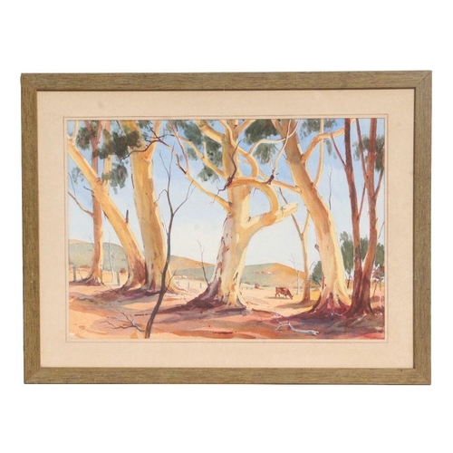 292 - C H Payne - a pair of Australian landscape scenes depicting  a cow amongst eucalyptus trees and the ... 