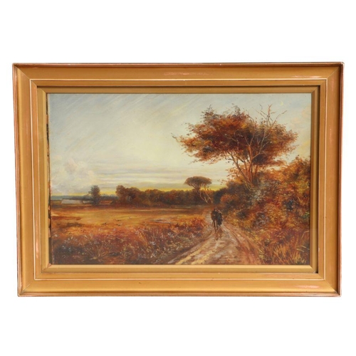 301 - Late 19th / early 20th century school - Figures on a Country Lane - oil on canvas, framed & glaz... 