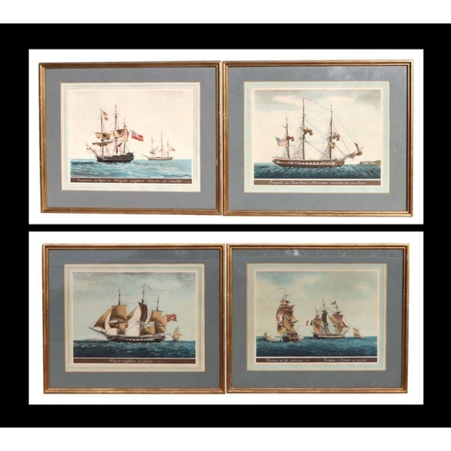 304 - Jean-Jérôme Baugéan (French 1764-1819) - a set of four hand coloured engravings of American Frigates... 