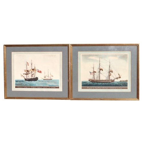 304 - Jean-Jérôme Baugéan (French 1764-1819) - a set of four hand coloured engravings of American Frigates... 