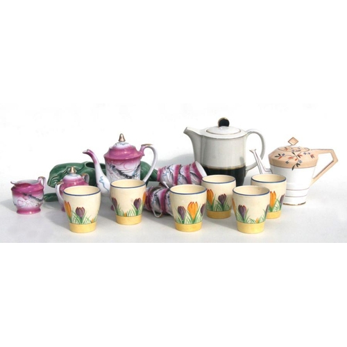 347 - A set of six Crown Devon Crocus pattern lemonade cups; together with similar ceramics.