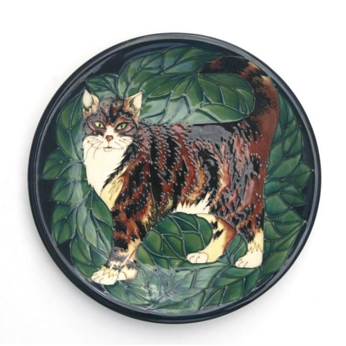 350 - A Moorcroft limited edition plate, numbered 170/300, decorated with a tabby cat, 26cms diameter.