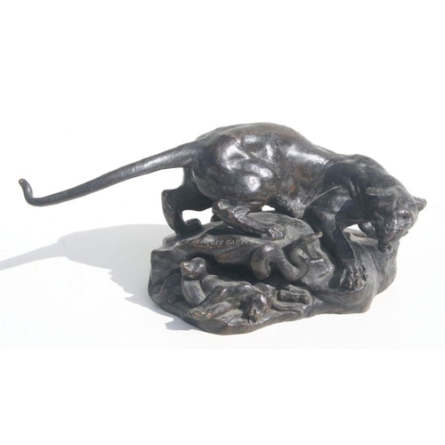 474 - Georges Gardet (French 1863-1939) a bronze group depicting a panther and a snake, signed 'Georges Ga... 