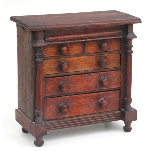 490 - A late 19th / early 20th century apprentice piece miniature Scottish chest with cushion drawer above... 