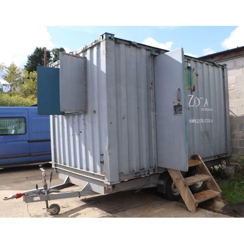 57 - A 12.5ft twin-axle portable site office converted from a shipping container, the single window with ... 