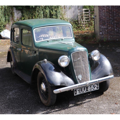 61 - A 1938 Austin 10 saloon, registration no. EUU 852, chassis no. G145612, engine no. LG145288, green o... 