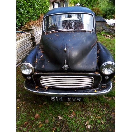 63 - A 1960 Morris Minor four door saloon, registration no. 614 XER, 13/04/60. 948cc, black.   An extreme... 